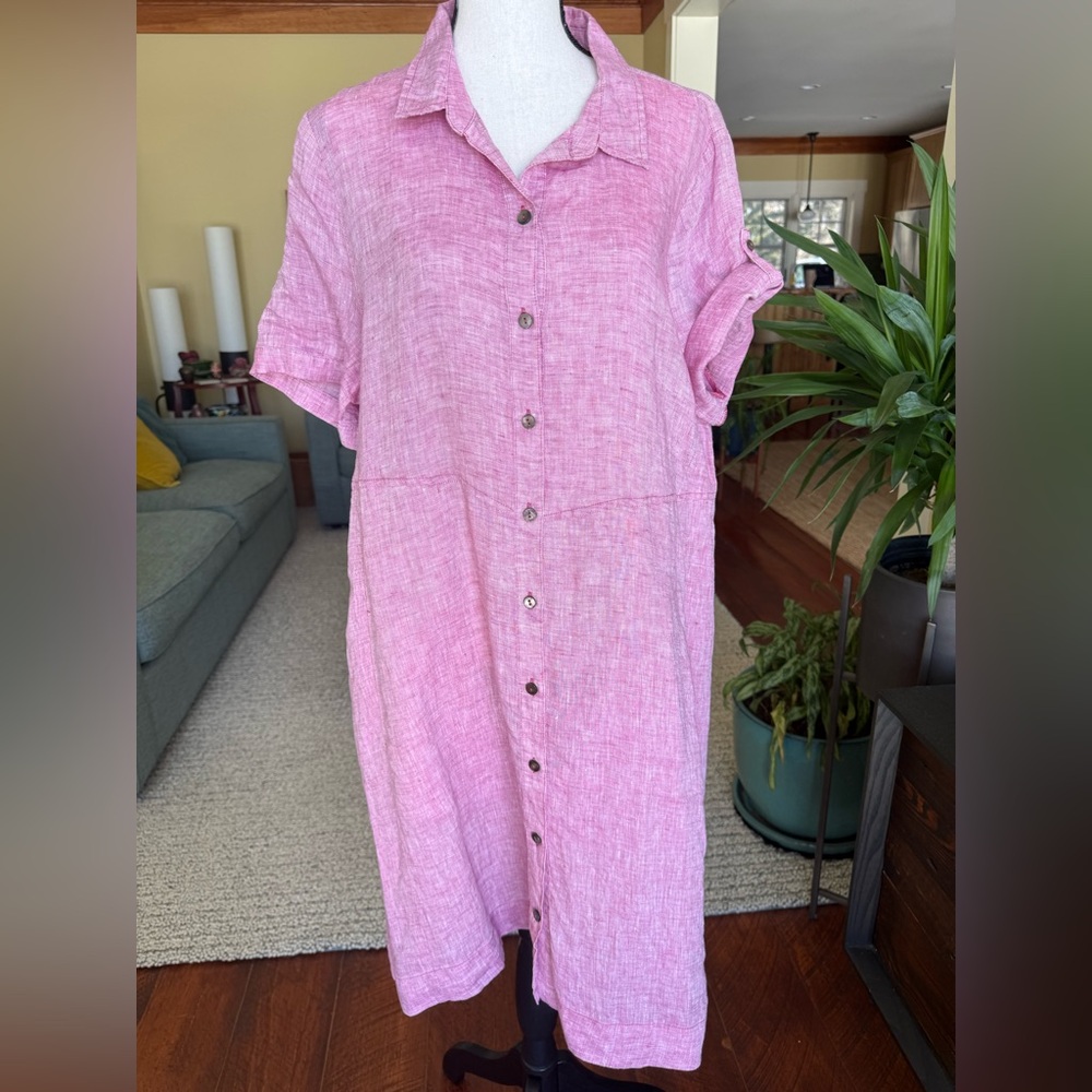 Nic+Zoe XL pink summer linen button up short sleeved dress